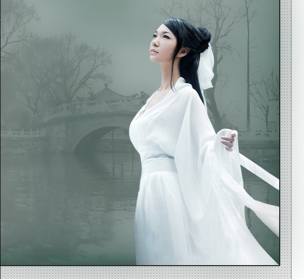 PhotoShop制作中国风倾国倾城美女古典卷轴画