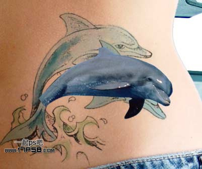 PS给美女腰部合成真实的立体海豚纹身效果教