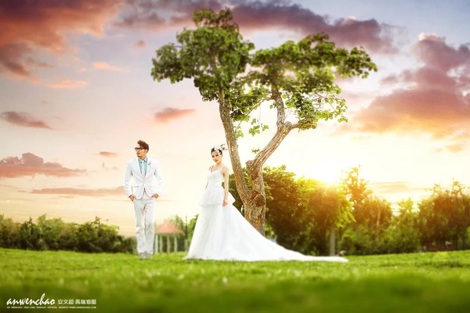 PhotoShop打造大气唯美的夕阳婚纱照后期修图