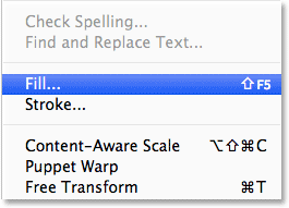 Selecting the Fill command from the Edit <a href='https://www.86ps.com/'><font color=''>menu</font></a> in the Menu Bar. Image © 2013 <a href='https://www.86ps.com/'><font color=''>Photoshop</font></a> Essentials.com