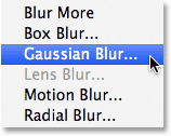 Selecting the Gaussian Blur filter from the <a href='https://www.86ps.com/'><font color=''>Filter</font></a> <a href='https://www.86ps.com/'><font color=''>menu</font></a>. Image © 2013 <a href='https://www.86ps.com/'><font color=''>Photoshop</font></a> Essentials.com
