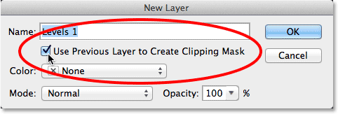 Selecting the Use Previous Layer to <a href='https://www.86ps.com/'><font color=''>Create</font></a> Clipping Mask option. Image © 2013 <a href='https://www.86ps.com/'><font color=''>Photoshop</font></a> Essentials.com