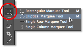 Selecting the Elliptical Marquee Tool in <a href='https://www.86ps.com/'><font color=''>Photoshop</font></a>. Image © 2013 <a href='https://www.86ps.com/'><font color=''>Photoshop</font></a> Essentials.com