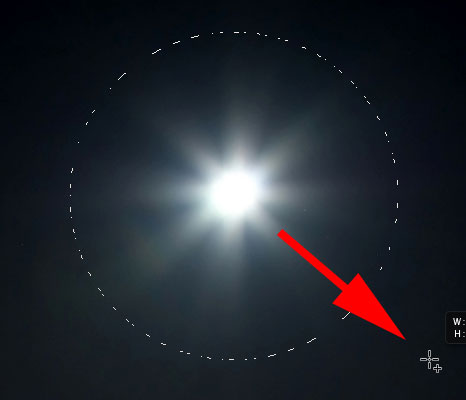 Centering the Elliptical Marquee Tool cursor inside the moon. Image © 2013 <a href='https://www.86ps.com/'><font color=''>Photoshop</font></a> Essentials.com