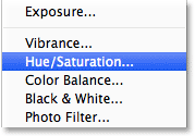 Adding a Hue/Saturation adjustment layer in <a href='https://www.86ps.com/'><font color=''>Photoshop</font></a>. Image © 2013 <a href='https://www.86ps.com/'><font color=''>Photoshop</font></a> Essentials.com