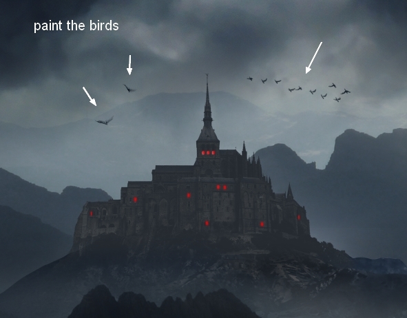 PS创建一个重叠山峦间的幽灵城堡黑暗风格场