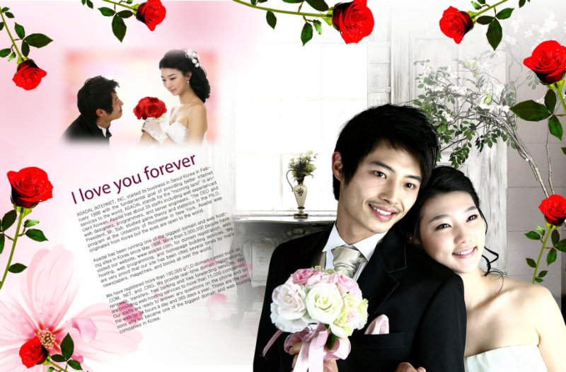 洁的玫瑰点缀边框英文情书背景韩国婚纱照psd模板
