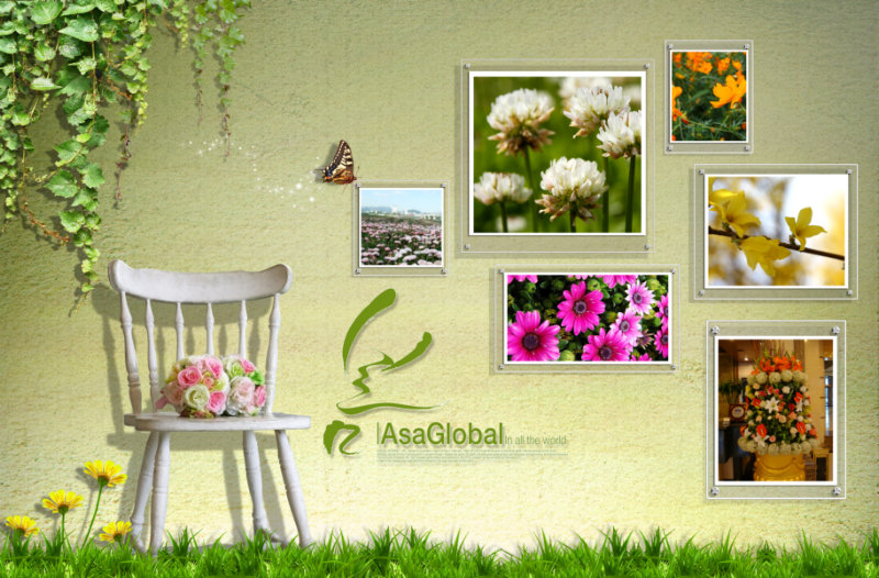 绿色家居风格韩国照片墙背景psd模板免费下载