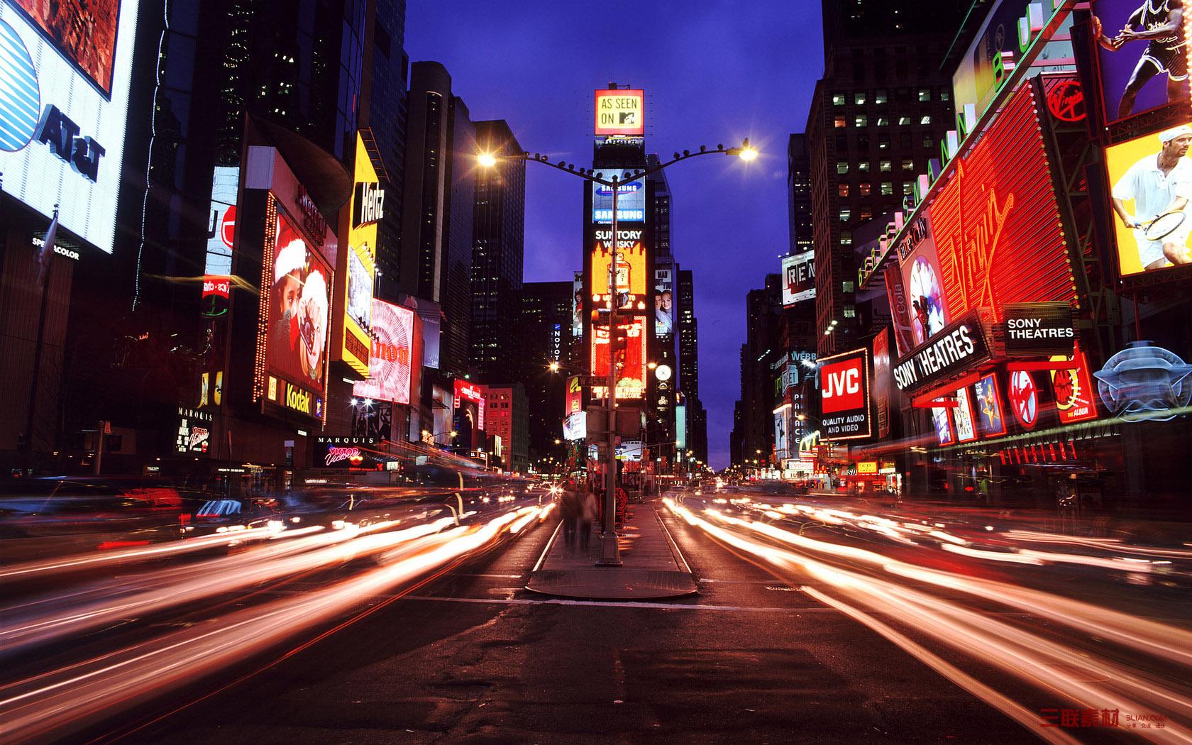 美国纽约时代广场曼哈顿街区全景照片图片素材
