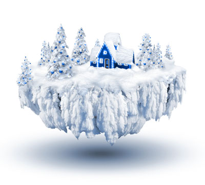 白背景悬浮岛下雪圣诞节素材高清图片下载 [中