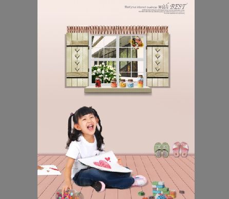 儿童人物psd素材在房间画画玩耍的韩国女孩儿