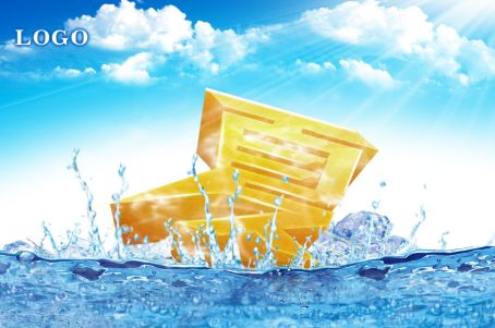 夏日水花素材模板落入水中的金色3D夏字夏季