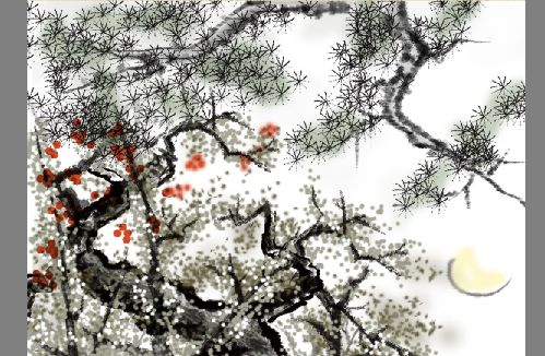 水墨国画作品模板psd素材电脑临摹的风水墨国画作品模板