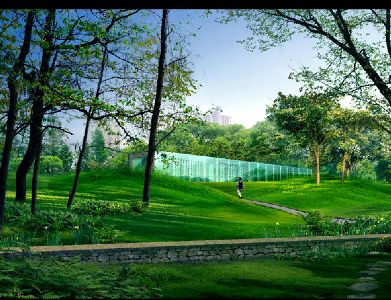 公园草地绿化效果图模板psd素材闹市中心的休闲公园建成效果图模板