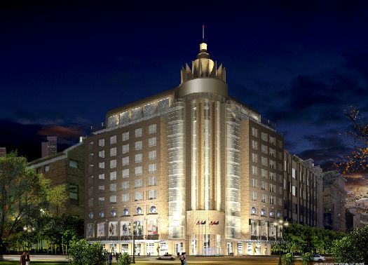 购物中心建筑效果模板psd素材繁华的闹市中购物中心夜景效果分层模板下载