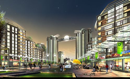 步行街建筑效果模板psd素材热闹的商业步行街灯光夜市效果分层模板下载