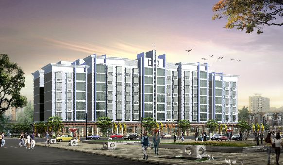 商业广场效果模板psd素材商住两用楼盘建筑效果图分层模板下载