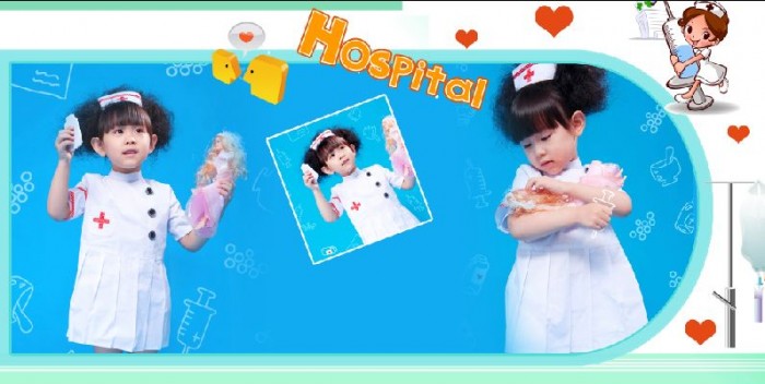 可爱小护士系列蓝色调儿童相册宽幅模板素材p