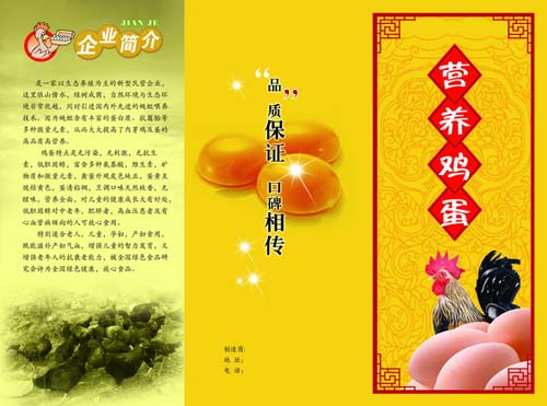 大公鸡背景营养土鸡蛋农产品宣传单DM三折页模板PSD素材免费下载