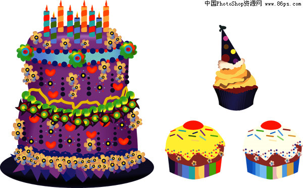 EPS格式卡通风格可爱蛋糕矢量素材免费下载