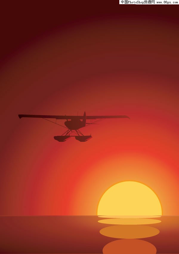 EPS格式夕阳与飞机风景矢量素材免费下载[中
