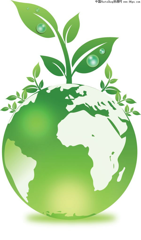 EPS格式一款环保主题的绿色地球与植物矢量素材免费下载 [中国PhotoShop资源网|PS教程|PSD模板|照片处理|PS素材|背景图片|字体下载|PS笔刷下载]