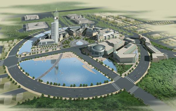 建筑效果图模板psd素材城市广场建筑三维效果图模板