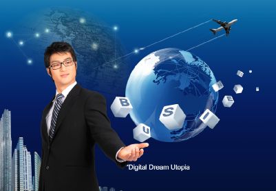 商业主题模板psd素材数字地球商务人士摩天大楼韩国商务主题模板