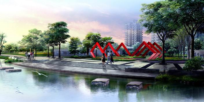 市民广场效果图模板psd素材某市市中心市民广场效果图海报模板