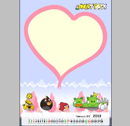 2013挂历模板psd素材二月太空版愤怒的小鸟系列挂历模板(共13P)