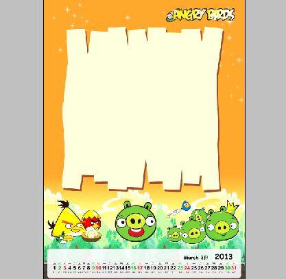 2013挂历模板psd素材三月太空版愤怒的小鸟系列挂历模板(共13P)