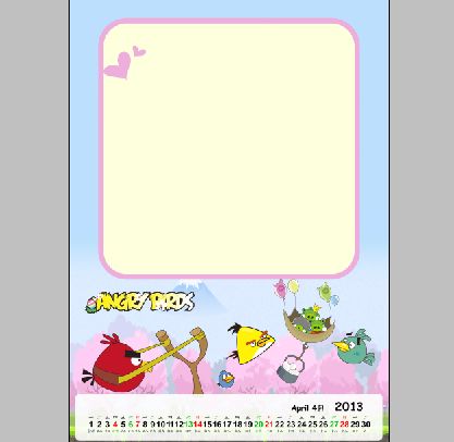 2013挂历模板psd素材四月太空版愤怒的小鸟系列挂历模板(共13P)