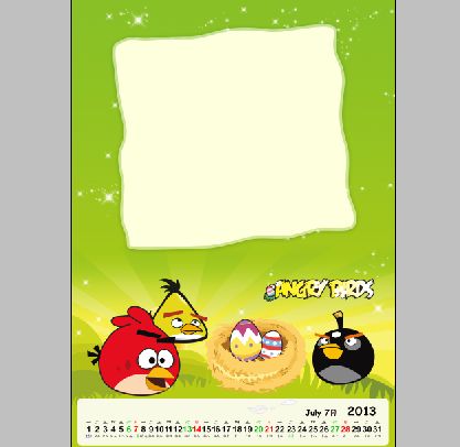 2013挂历模板psd素材七月太空版愤怒的小鸟系列挂历模板(共13P)