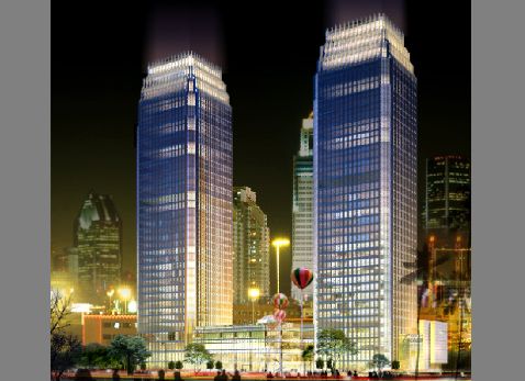 建筑效果图模板psd素材豪华商业地产项目楼宇灯光效果图模板