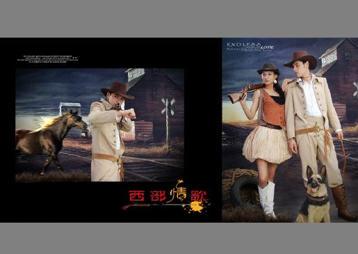 写真模板psd素材西部情歌系列一超酷影楼宽幅写真样片模板(共6P)