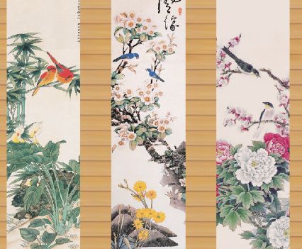 梅花竹子兰花国画模板psd素材国画经典题材壁画模板