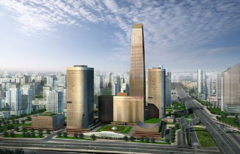 城市CBD效果图模板psd素材现代城市商务中心建筑效果图模板