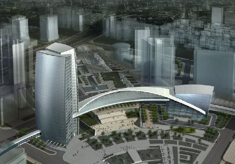 会展中心效果图模板psd素材现代城市CBD会展中心建筑效果图模板