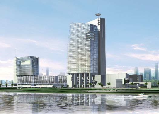 电视台建筑效果模板psd素材矗立在湖边的电视台建筑模型图片模板下载