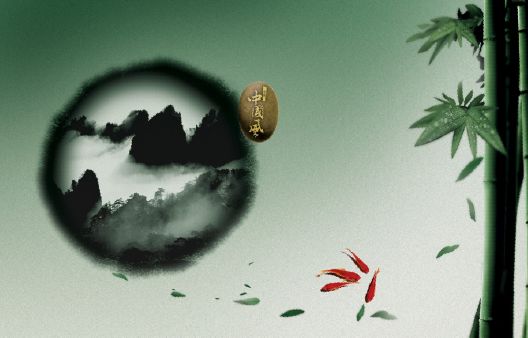 风水墨背景模板psd素材翠竹锦鲤水墨山水背景图片模板