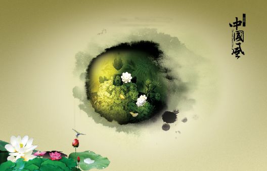 风水墨背景模板psd素材水墨荷花荷叶背景图片模板
