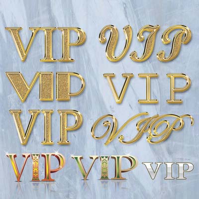 九款VIP卡常用的VIP钻石浮雕黄金字艺术字模板免费下载