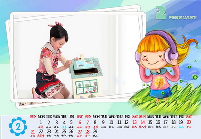 2016年可爱女孩台历模板{M047.完美女孩}系列全套(13P)免费下载二月