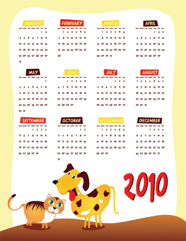可爱2010年年历