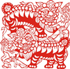 矢量剪纸图案-舞狮